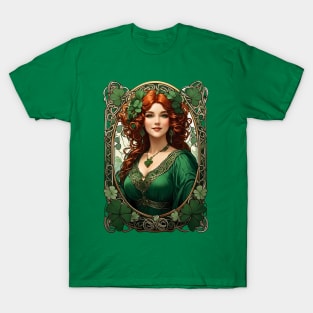 St.Patrick's Day retro vintage Irish woman shamrock design T-Shirt